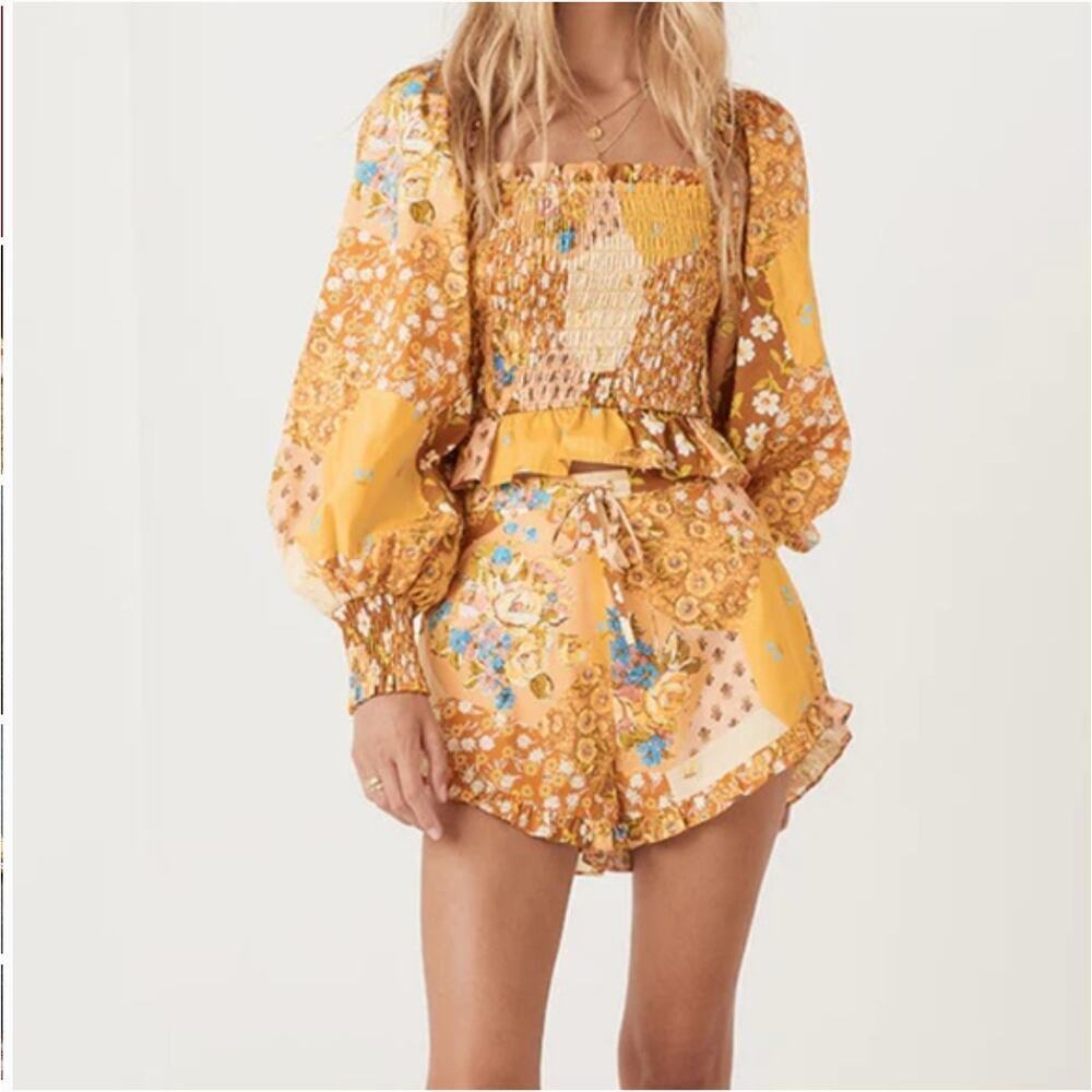 Spell & The Gypsy $288 Freda Shirred Blouse + Patchwork Shorts Set - Picture 4 of 12